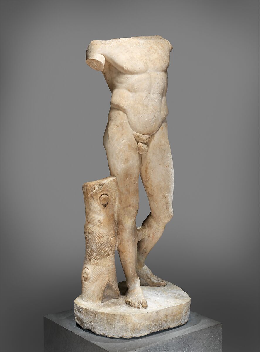Marble statue of the Diadoumenos (youth tying a fillet around his head), Copy of work attributed to Polykleitos, Marble, Roman