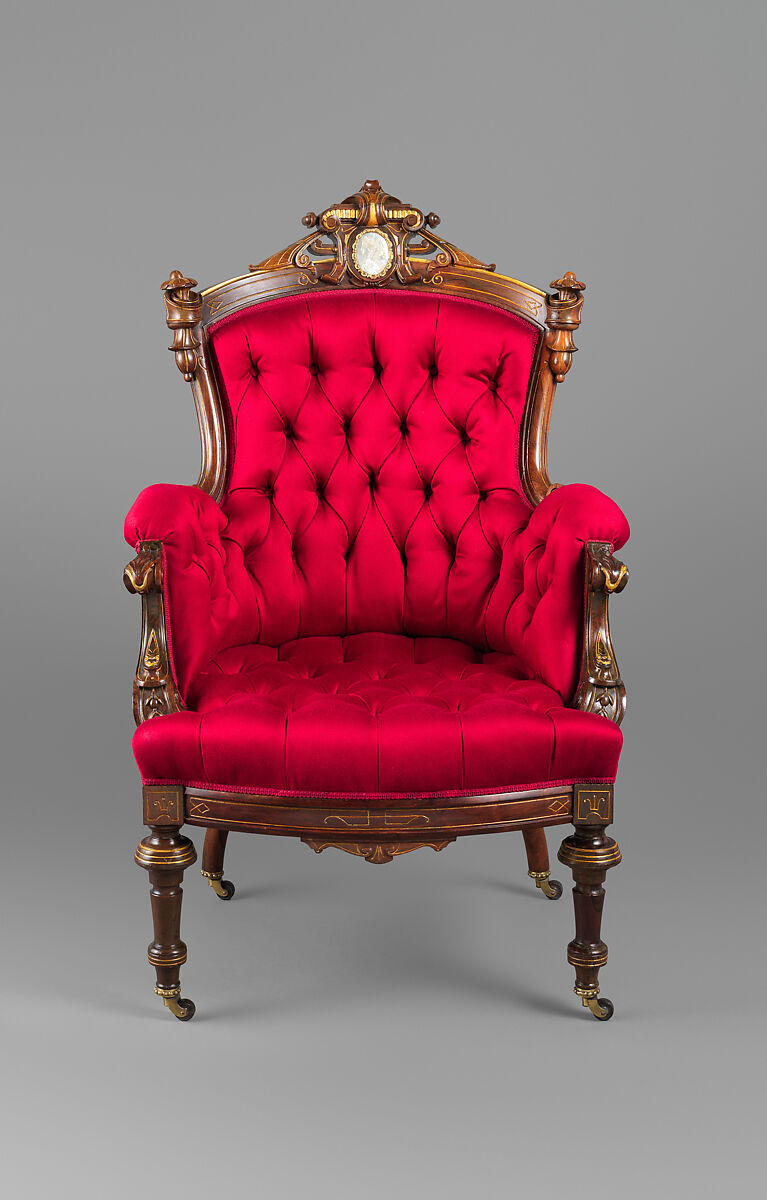Armchair, Attributed to John Jelliff (1813–1893), Rosewood, ash, mother-of-pearl, American