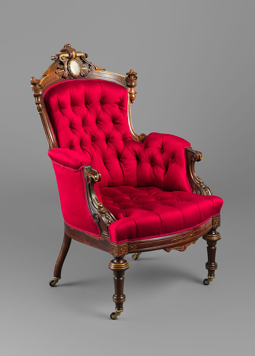 Armchair, Attributed to John Jelliff (1813–1893), Rosewood, ash, mother-of-pearl, American 