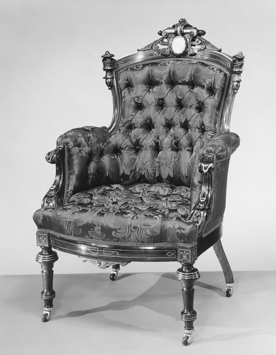 Armchair, Attributed to John Jelliff (1813–1893), Rosewood, ash, mother-of-pearl, American