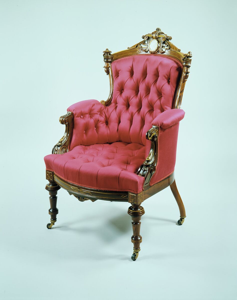 Armchair, Attributed to John Jelliff (1813–1893), Rosewood, ash, mother-of-pearl, American