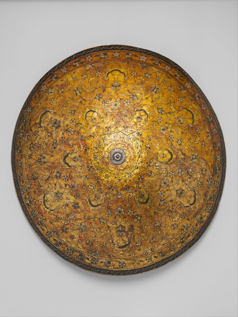 Shield, Wood, leather, gesso, polychromy, gold, silver foil, Italian, probably Venice 