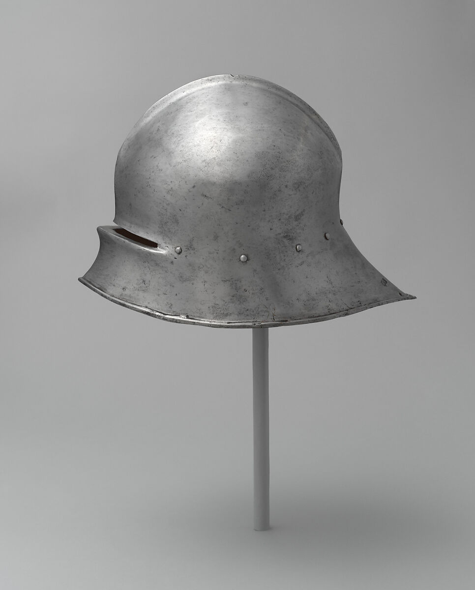 Sallet, Caspar Rieder (Austrian, Innsbruck and Mühlau, active 1452–99), Steel, leather, textile (linen, cotton), Austrian, Mühlau 