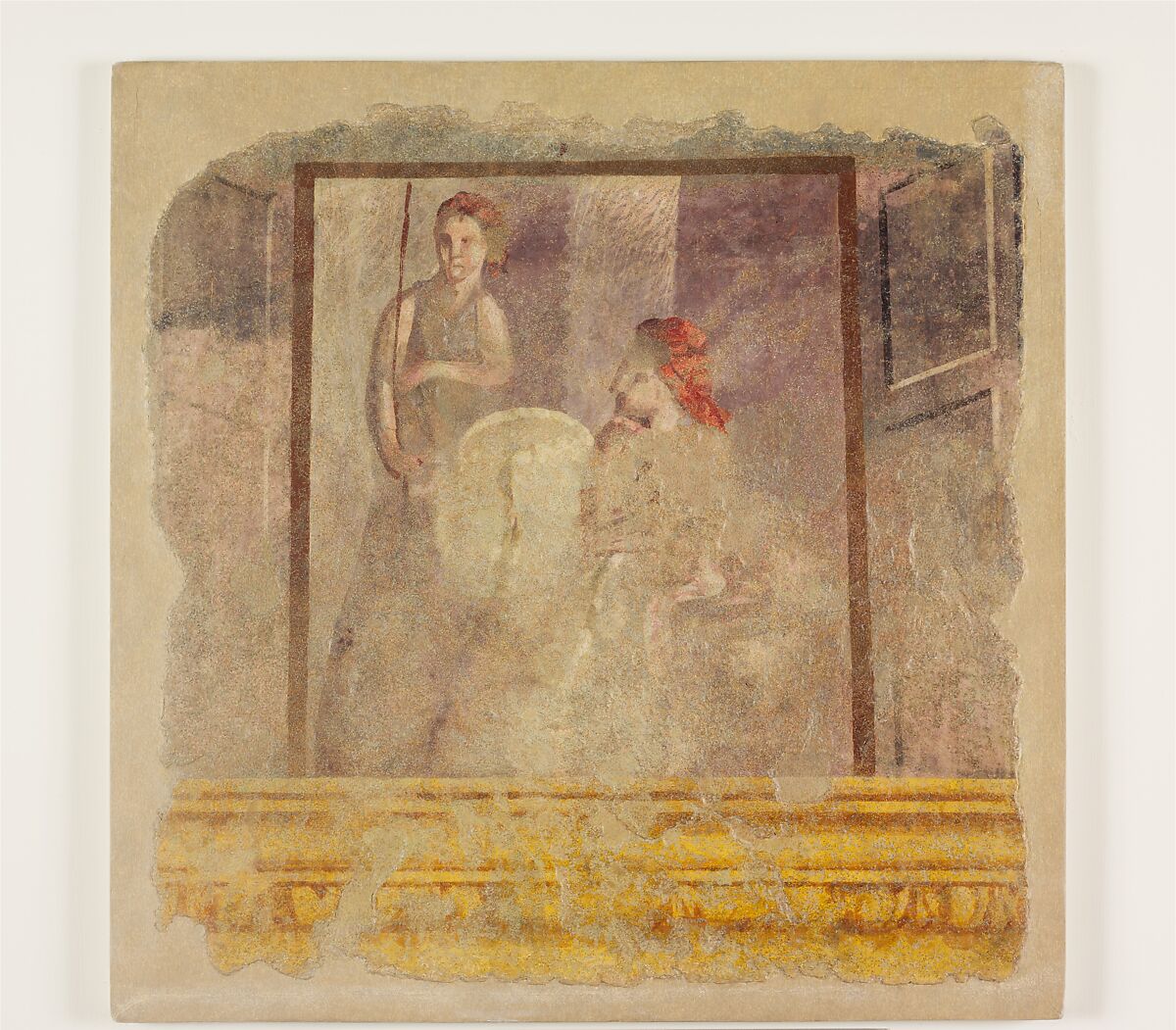 Wall painting fragment from the north wall of Room H of the Villa of P. Fannius Synistor at Boscoreale, Fresco, Roman 