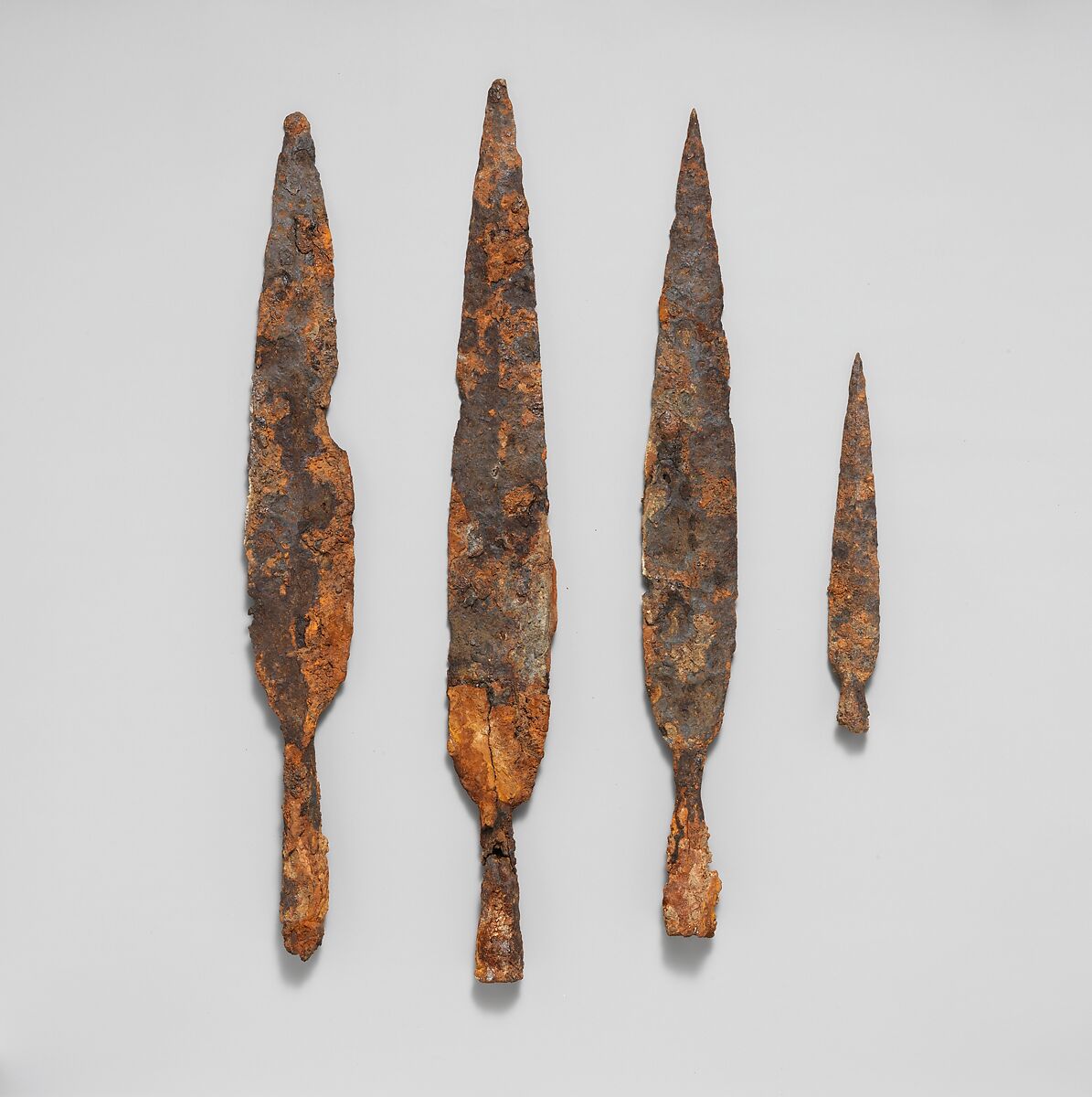 Four iron spearheads, Iron, Etruscan 