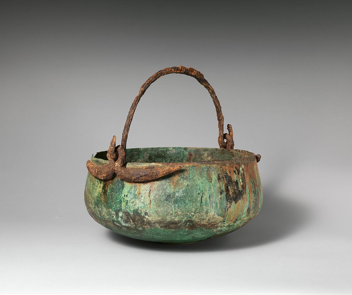 Bronze cauldron with swinging handle, Bronze, Etruscan 