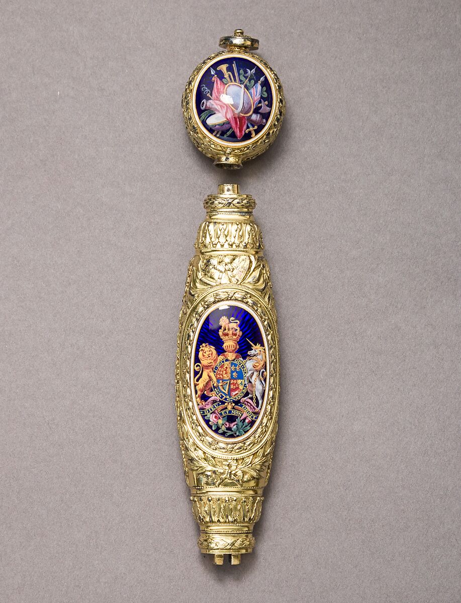 Smallsword Hilt and Scabbard Mounts, James Morisset (British, London 1738–1815), Silver, enamel, paste brilliants, gold, textile, British, London