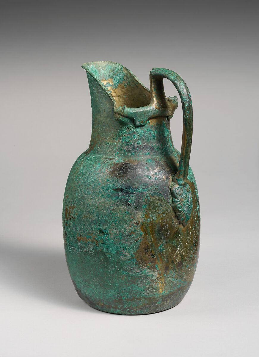 Bronze oinochoe (jug), Bronze, Etruscan 