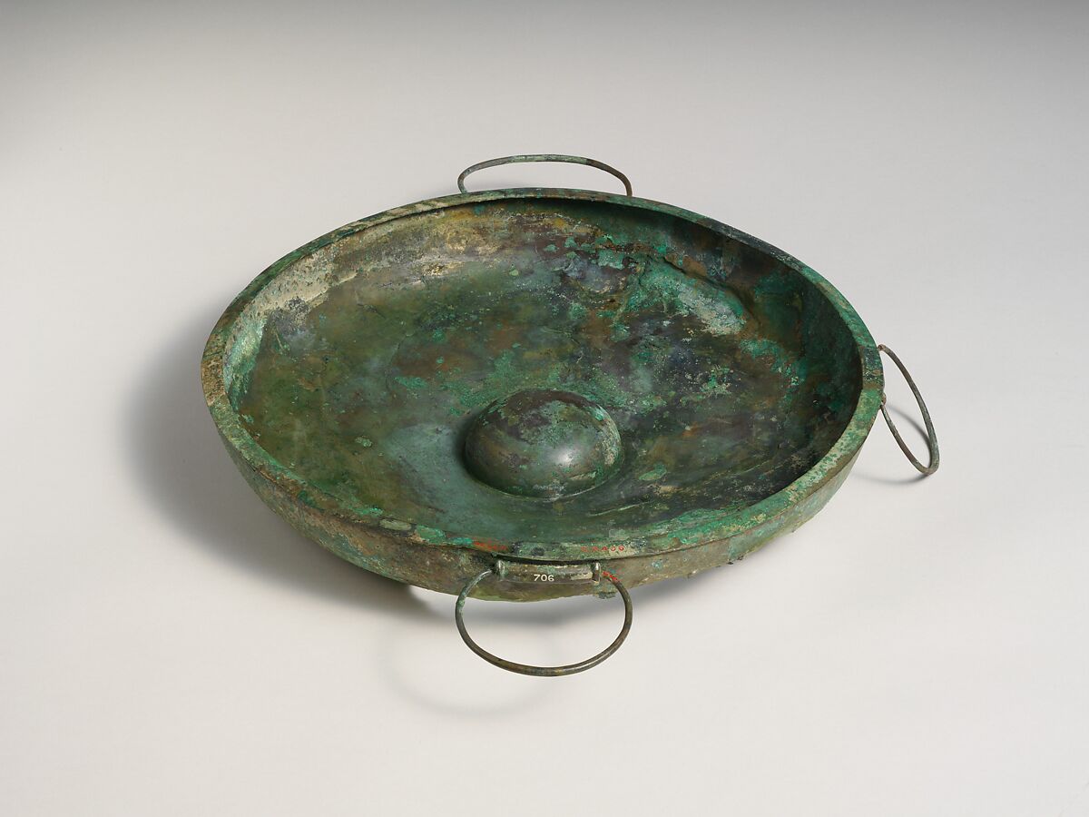 Bronze swinging handle, perhaps from phiale (libation bowl), Bronze, Etruscan 