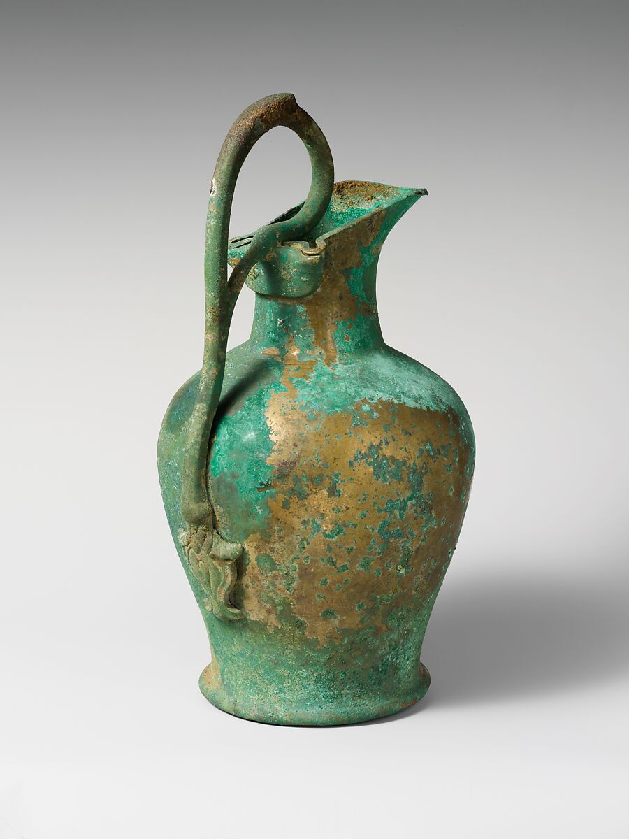 Bronze oinochoe (jug), Bronze, Etruscan 