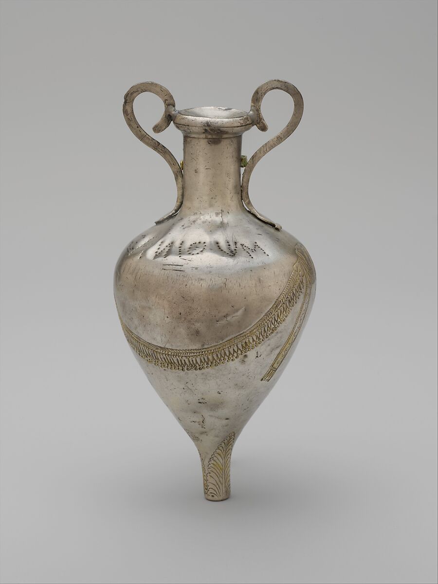 Silver and gilt amphoriskos (scented oil flask), Silver, gold, Apulian, possibly Tarentine 