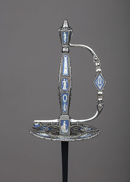 Smallsword Hilt, Matthew Boulton (British, Birmingham 1728–1809 Birmingham), Steel, Wedgwood jasperware, British, possibly Birmingham