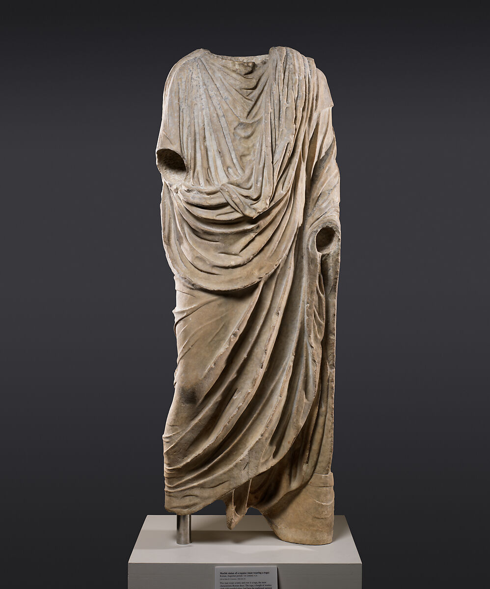 Marble statue of a togatus (man wearing a toga), Marble, Roman 