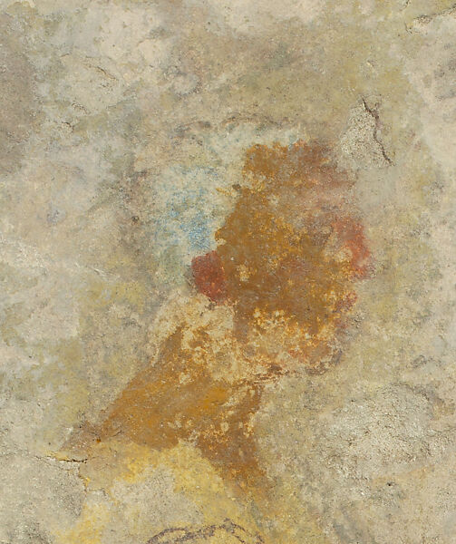 Painted limestone funerary stele with a seated man and two standing figures, Limestone, paint, Greek