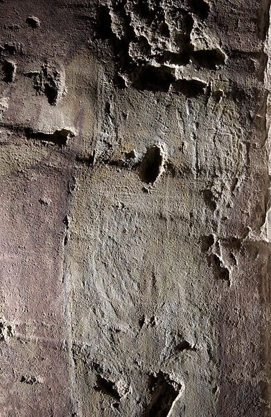 Painted limestone funerary stele with a seated man and two standing figures, Limestone, paint, Greek
