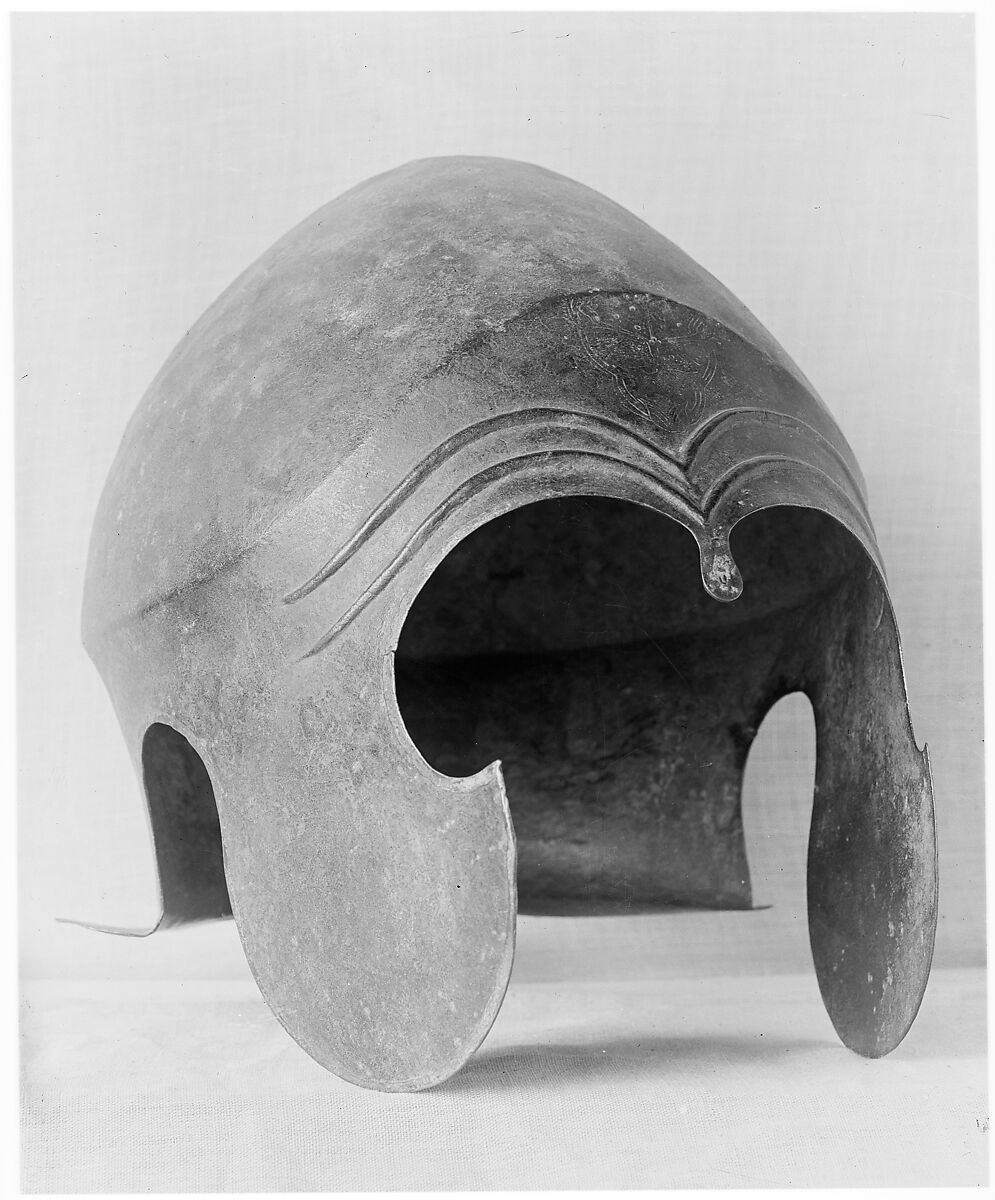 Bronze helmet of Chalcidian type, Bronze, Greek 