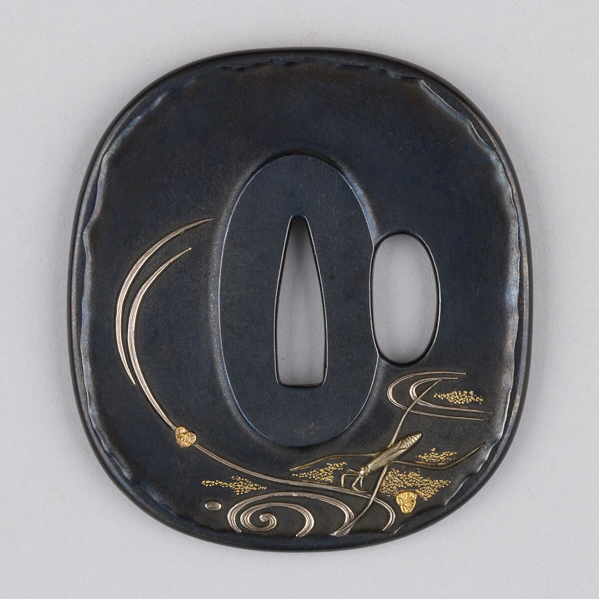 Sword Guard (Tsuba), Inscribed by Gotō Ichijō (Japanese, 1791–1876), Copper-gold alloy (shakudō), silver, gold, copper, Japanese