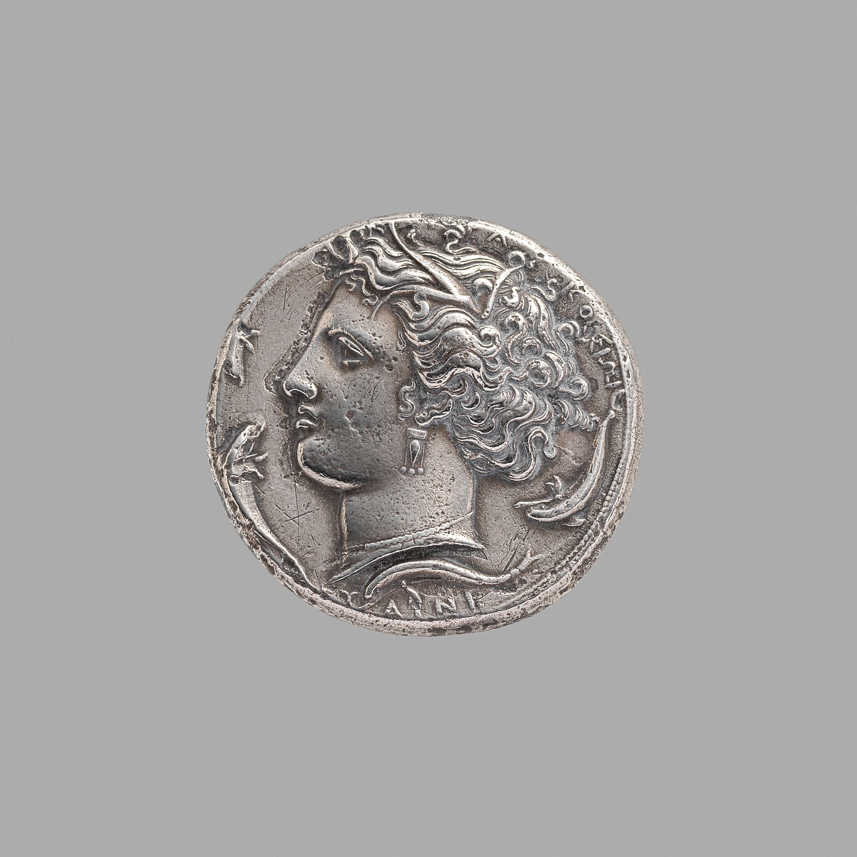 Silver dekadrachm, Signed by Euainetos, Silver, Greek, Sicilian, Syracuse 