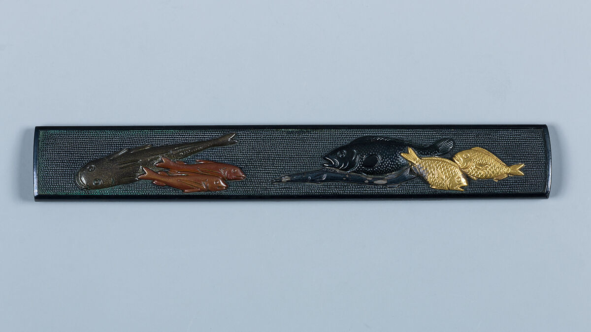 Set of Sword Fittings (Mitokoromono), Gotō Mitsumori (Keijō) (Japanese, 1741–1804, fourteenth-generation Gotō master), Copper-gold alloy (shakudō), gold, silver, copper, Japanese