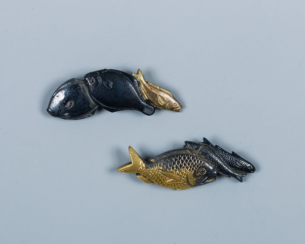 Set of Sword Fittings (Mitokoromono), Gotō Mitsumori (Keijō) (Japanese, 1741–1804, fourteenth-generation Gotō master), Copper-gold alloy (shakudō), gold, silver, copper, Japanese