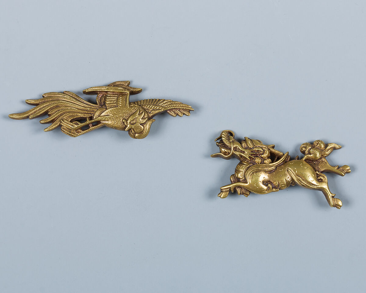 Set of Sword Fittings (Mitokoromono), Inscribed by Gotō Mitsutaka (Enjō) (Japanese, 1722–1784, thirteenth-generation Gotō master), Copper-gold alloy (shakudō), gold, Japanese