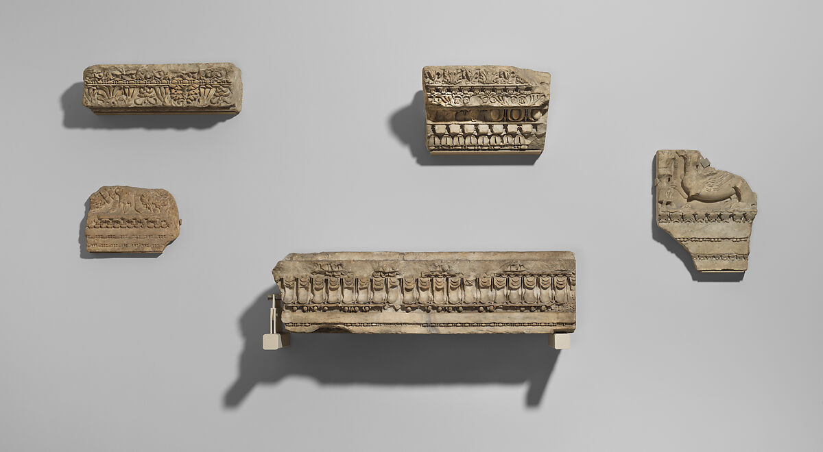 Five marble architectural fragments, Marble, Roman 