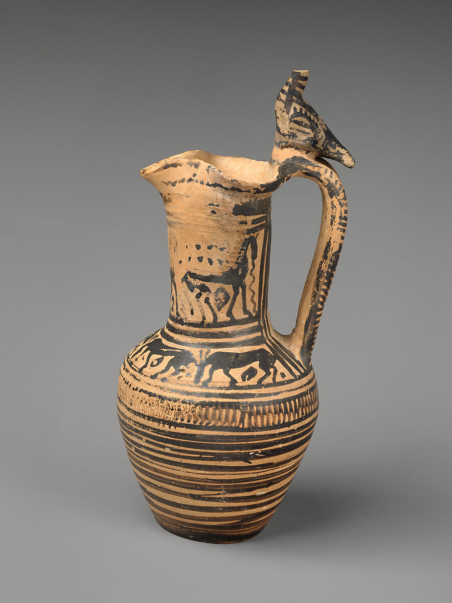 Terracotta oinochoe (jug), Terracotta, Greek, Attic