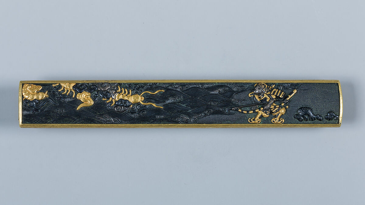 Set of Sword Fittings (Mitokoromono), Gotō Tsūjō (Japanese, Mitsunobu, 1664–1721, eleventh-generation Gotō master), Copper-gold alloy (shakudō), gold, silver, ink, paper, Japanese
