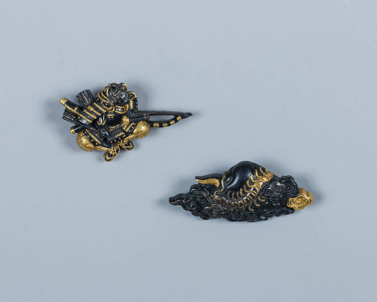 Set of Sword Fittings (Mitokoromono), Gotō Tsūjō (Japanese, Mitsunobu, 1664–1721, eleventh-generation Gotō master), Copper-gold alloy (shakudō), gold, silver, ink, paper, Japanese