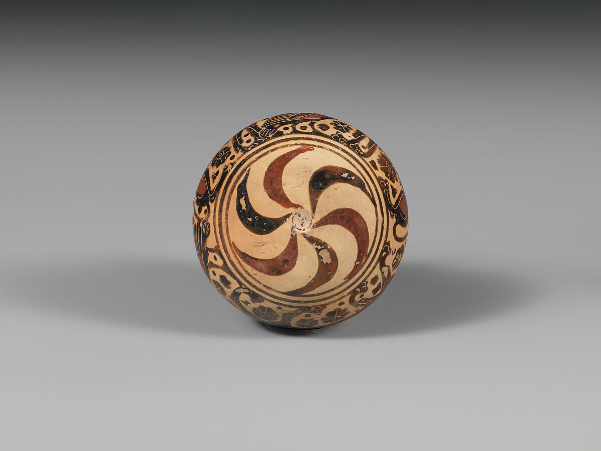 Terracotta aryballos (perfume vase), Attributed to the Duel Painter, Terracotta, Greek, Corinthian