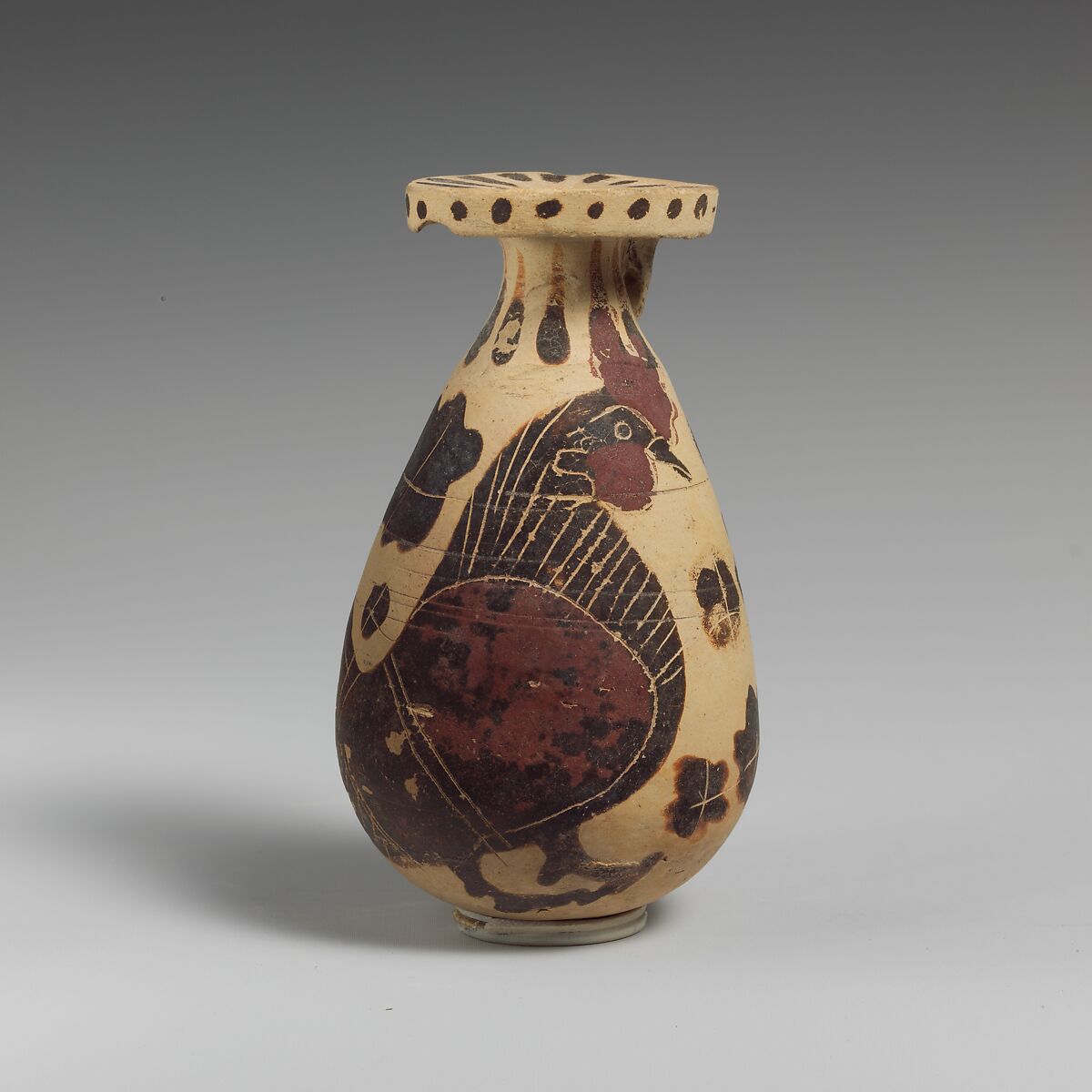 Terracotta alabastron (perfume vase), Terracotta, Greek, Corinthian 