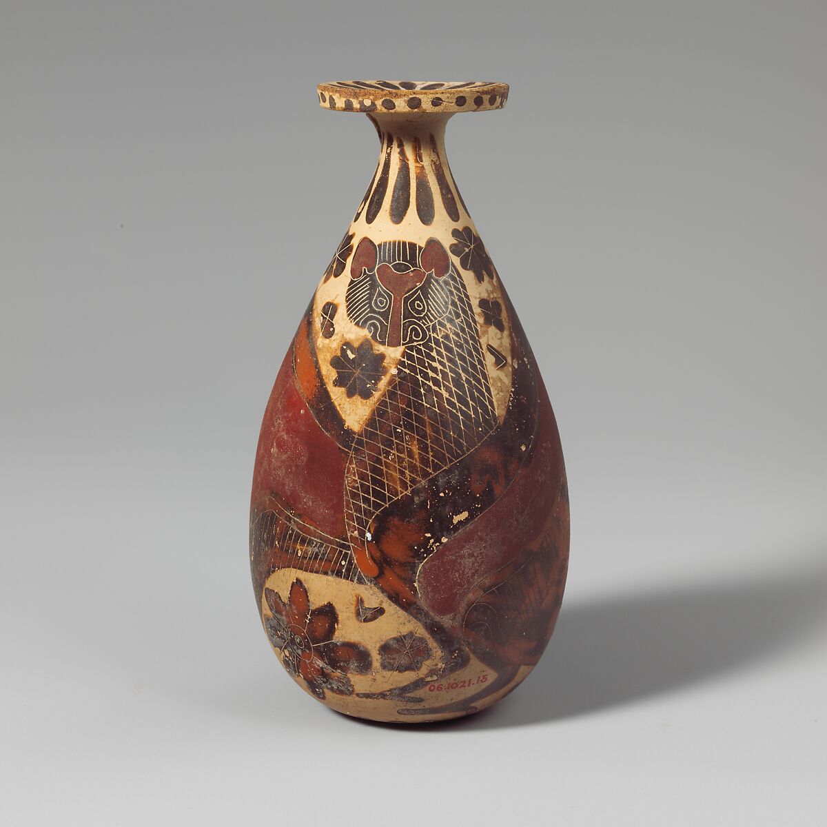 Terracotta alabastron (perfume vase), Terracotta, Greek, Corinthian 