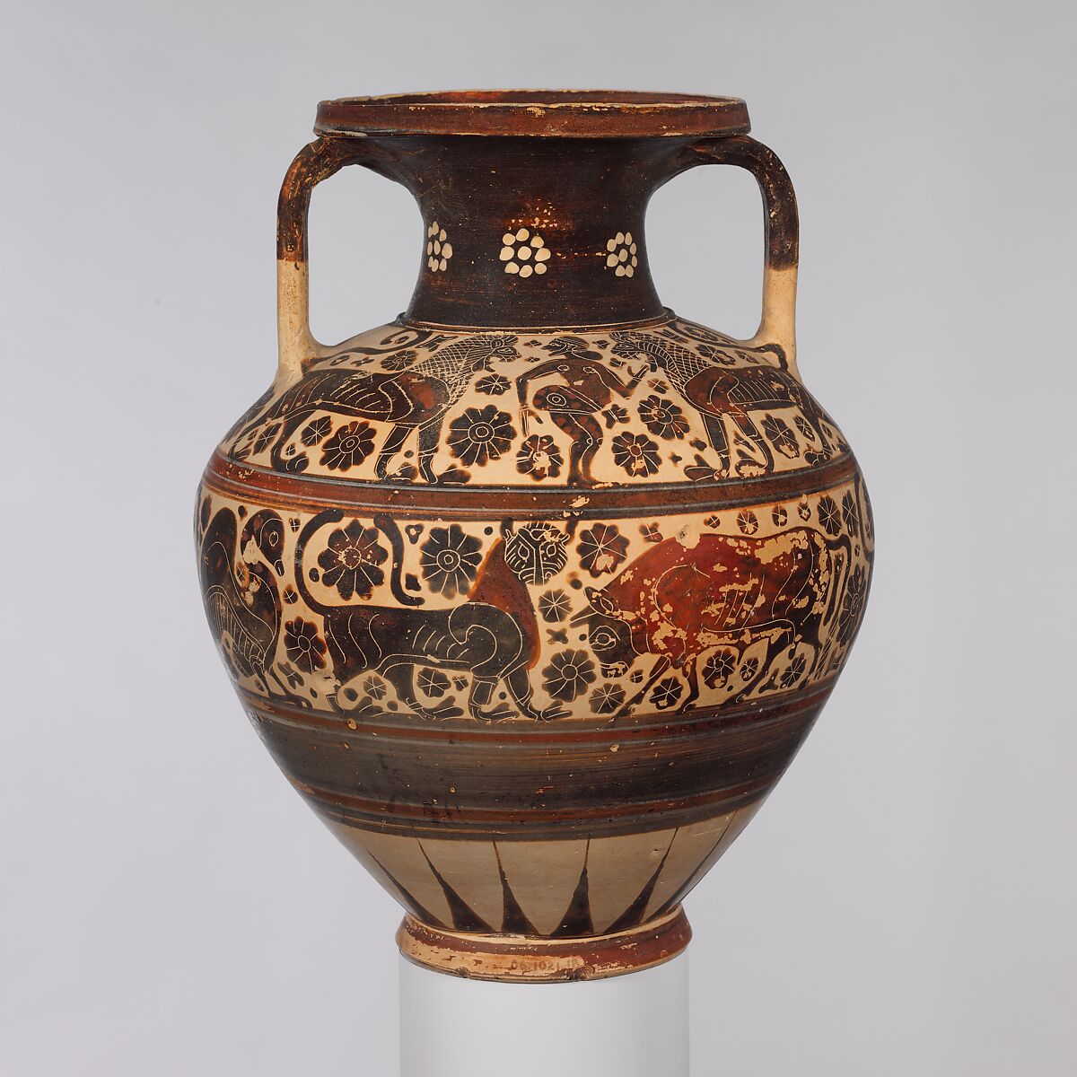 Terracotta neck-amphora (storage jar), Terracotta, Greek, Corinthian 