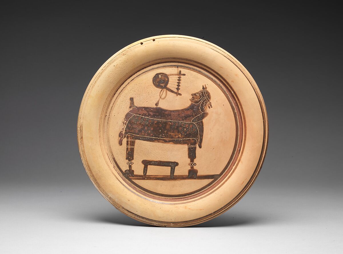 Terracotta plate, Possibly by the Chimaera Painter, Terracotta, Greek, Corinthian 