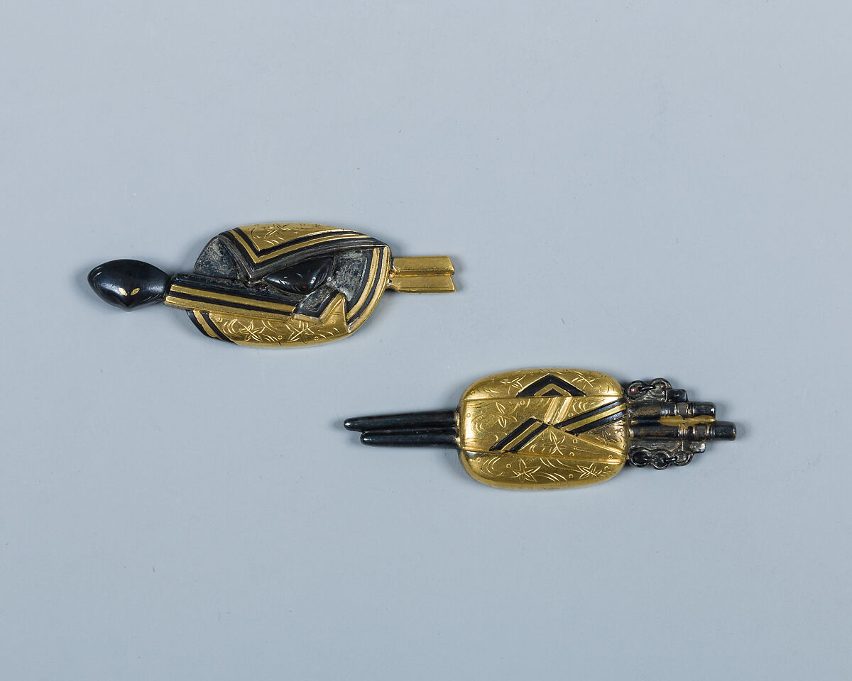 Set of Sword Fittings (Mitokoromono), Gotō Teijō (Mitsumasa) (Japanese, 1603–1673, ninth-generation Gotō master), Copper-gold alloy (shakudō), gold, silver, Japanese