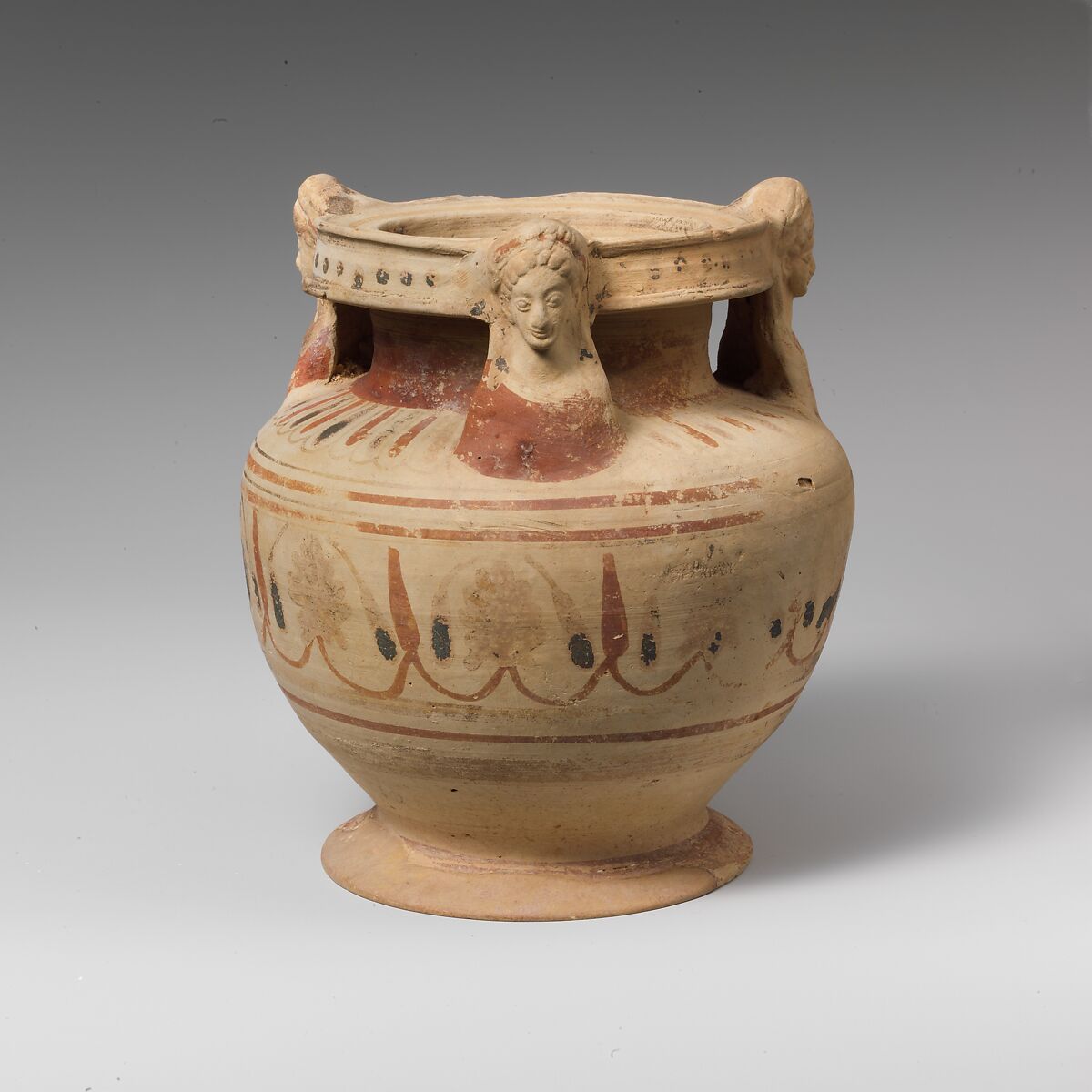 Terracotta pyxis with lid (box), Terracotta, Greek, Corinthian