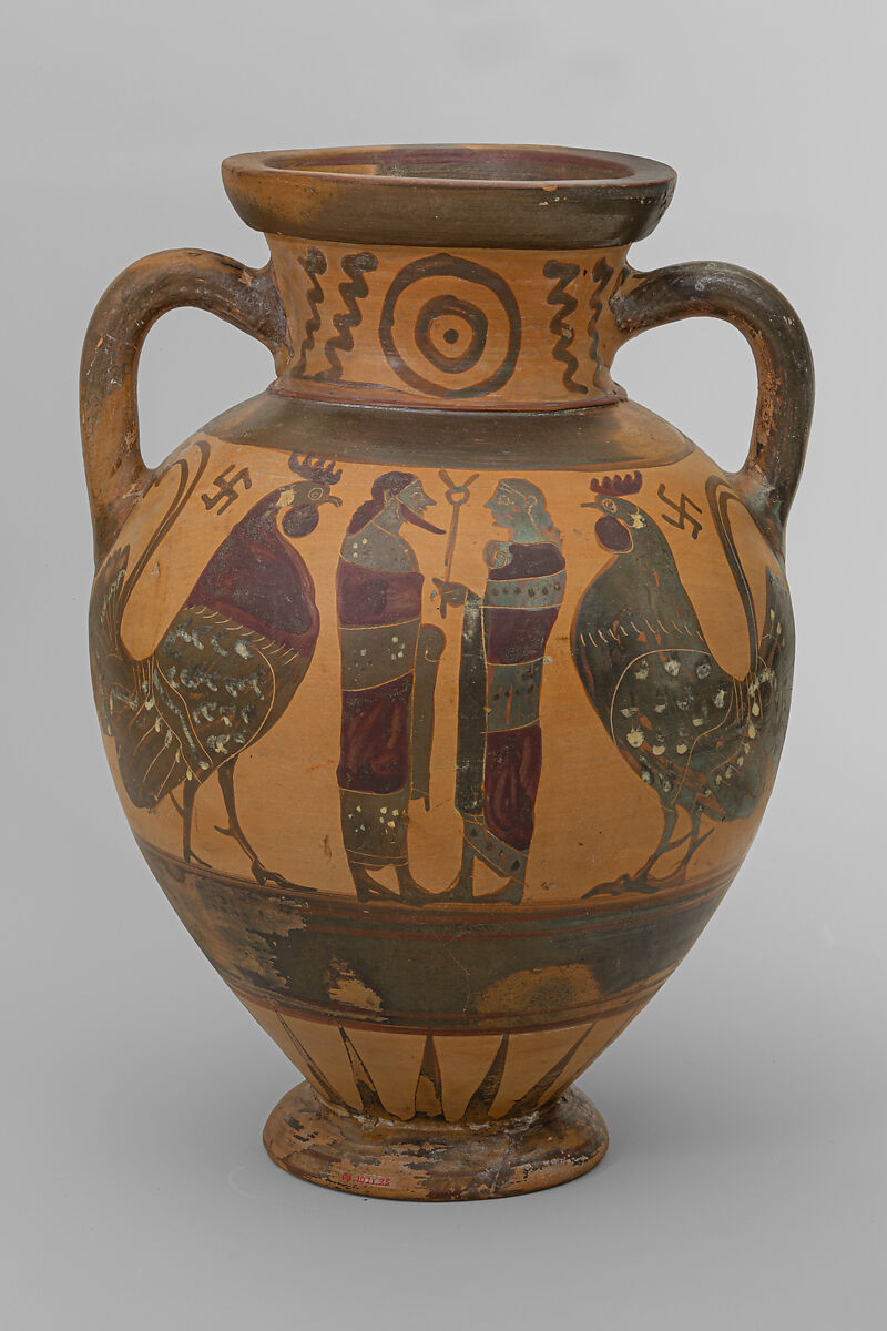 Terracotta neck-amphora (storage jar), Terracotta, Greek, Euboean