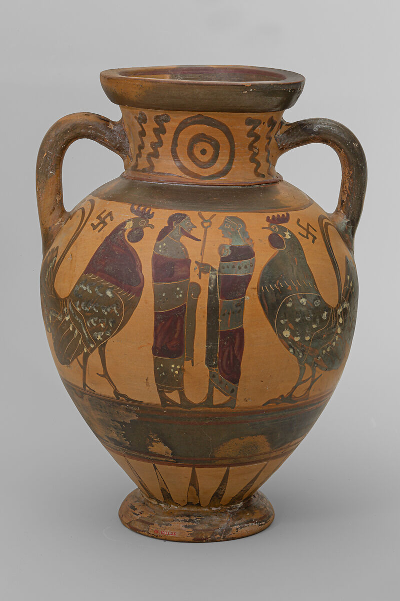 Terracotta neck-amphora (storage jar), Terracotta, Greek, Euboean 