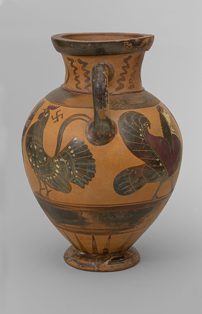 Terracotta neck-amphora (storage jar), Terracotta, Greek, Euboean