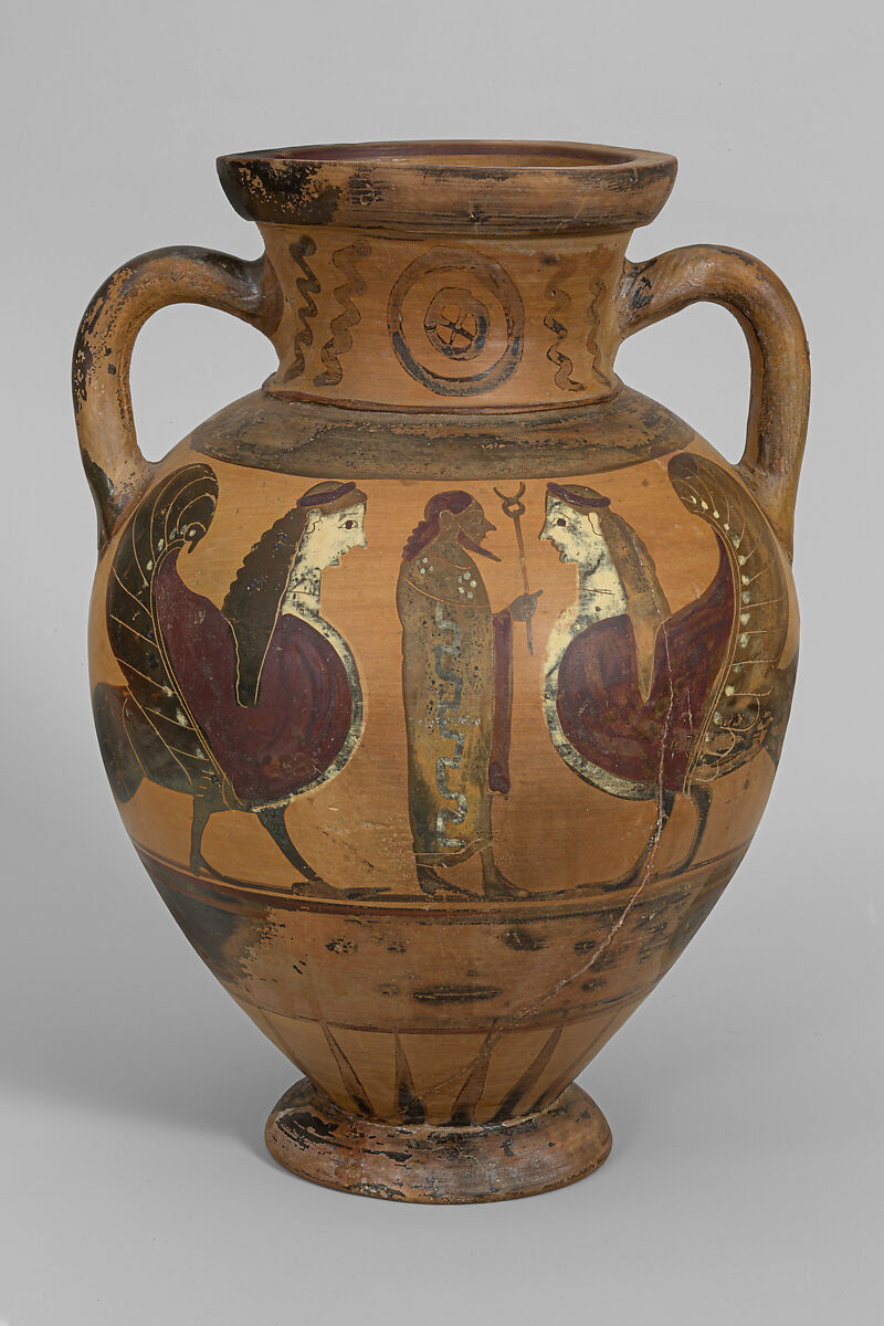 Terracotta neck-amphora (storage jar), Terracotta, Greek, Euboean