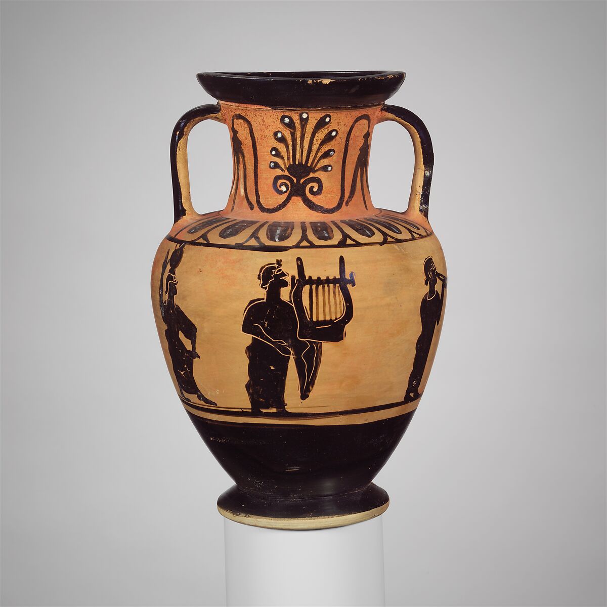 Terracotta neck-amphora (jar), Terracotta, Greek, South Italian, Campanian 