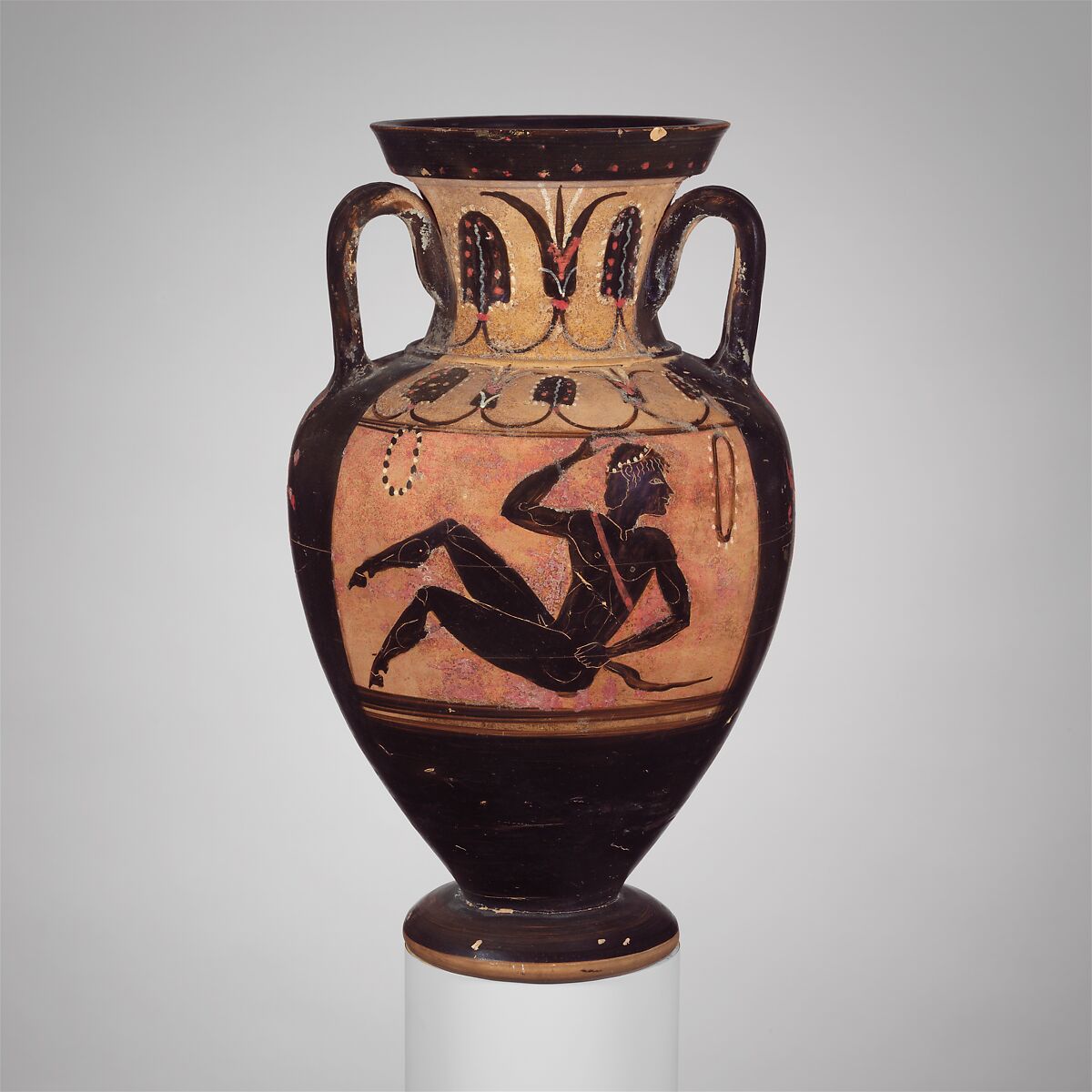 Terracotta neck-amphora (jar), Terracotta, Greek, South Italian, Campanian 