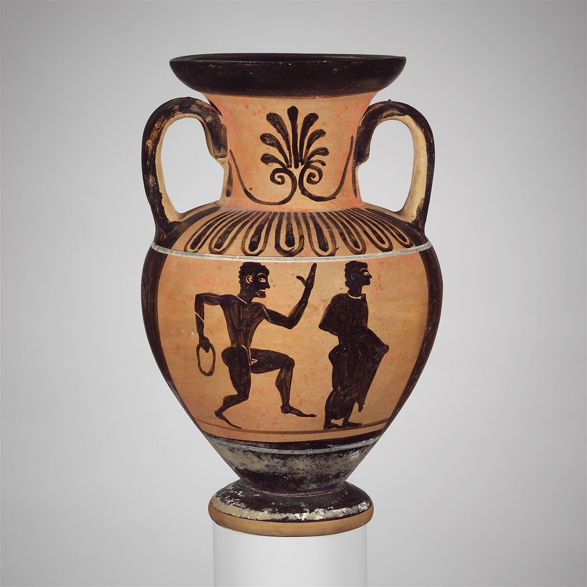 Terracotta neck-amphora (jar), Terracotta, Greek, South Italian, Campanian 