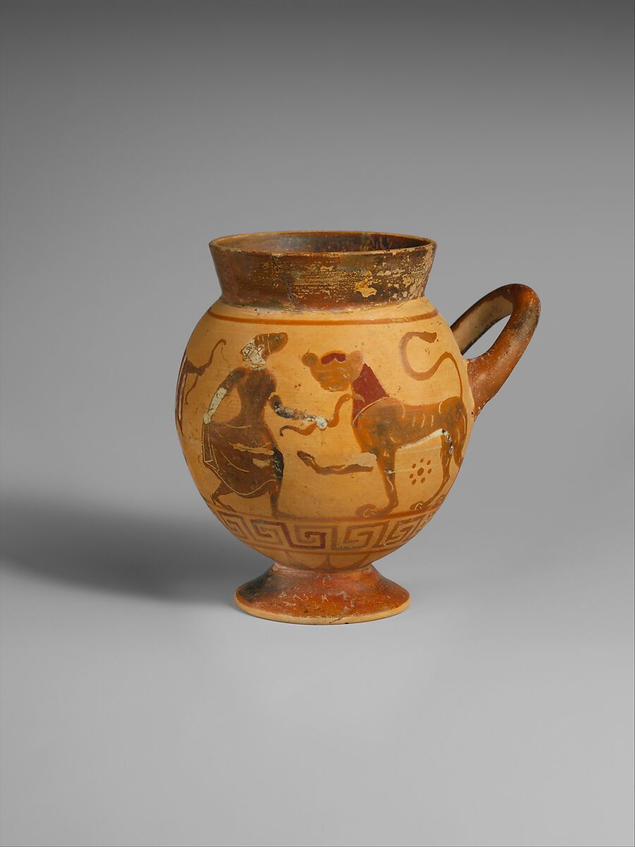 Terracotta globular cup, Attributed to the Tityos Painter, Terracotta, Etruscan 