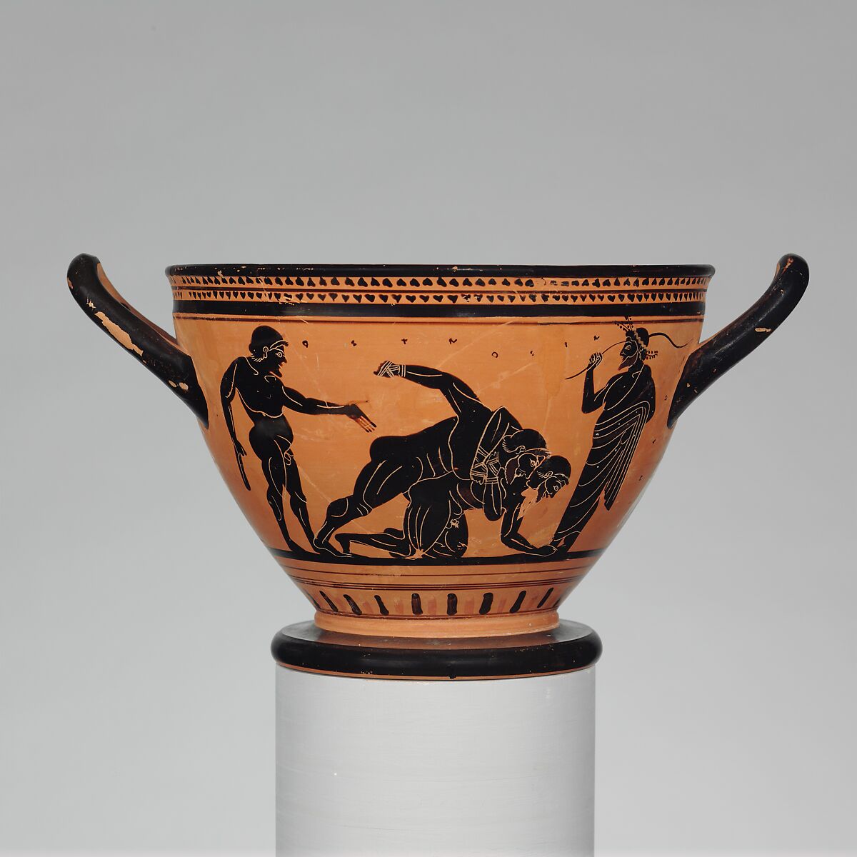 Terracotta skyphos (deep drinking cup), Attributed to the Theseus Painter, Terracotta, Greek, Attic 