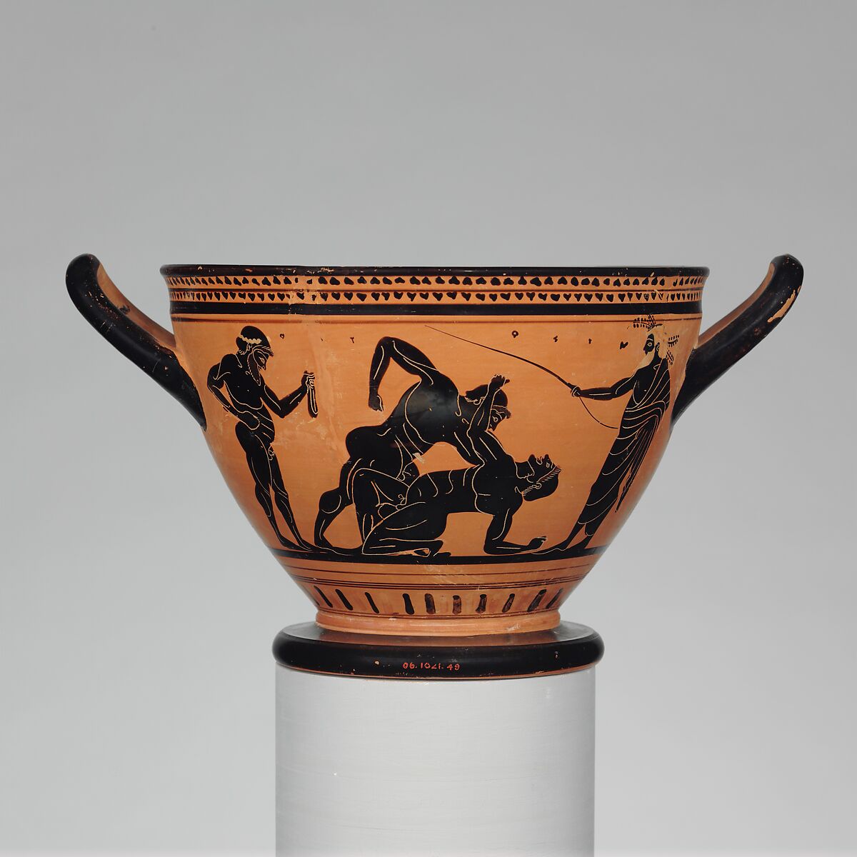 Terracotta skyphos (deep drinking cup), Attributed to the Theseus Painter, Terracotta, Greek, Attic