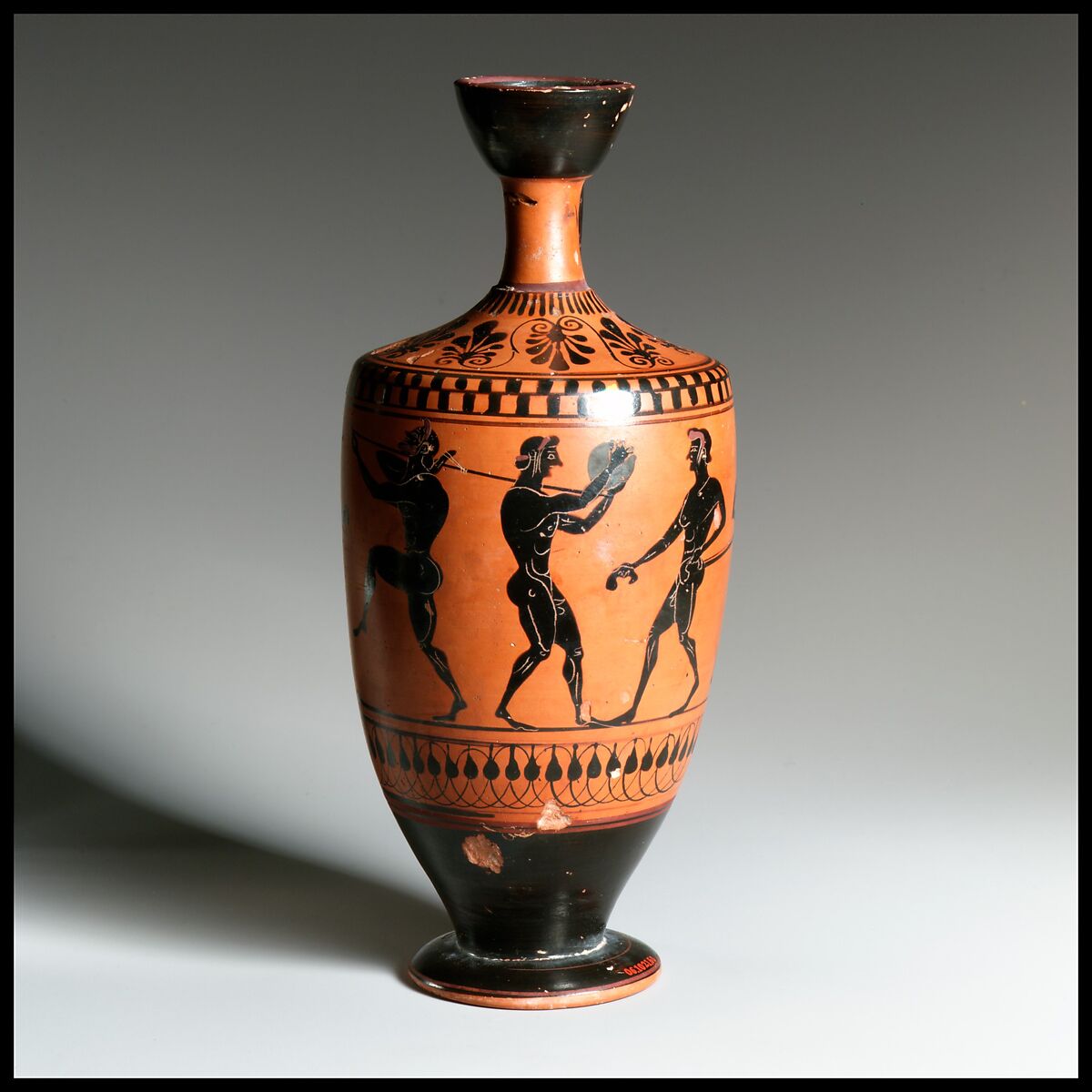 Terracotta lekythos (oil flask), Attributed to a painter associated with the Michigan Class, Terracotta, Greek, Attic 