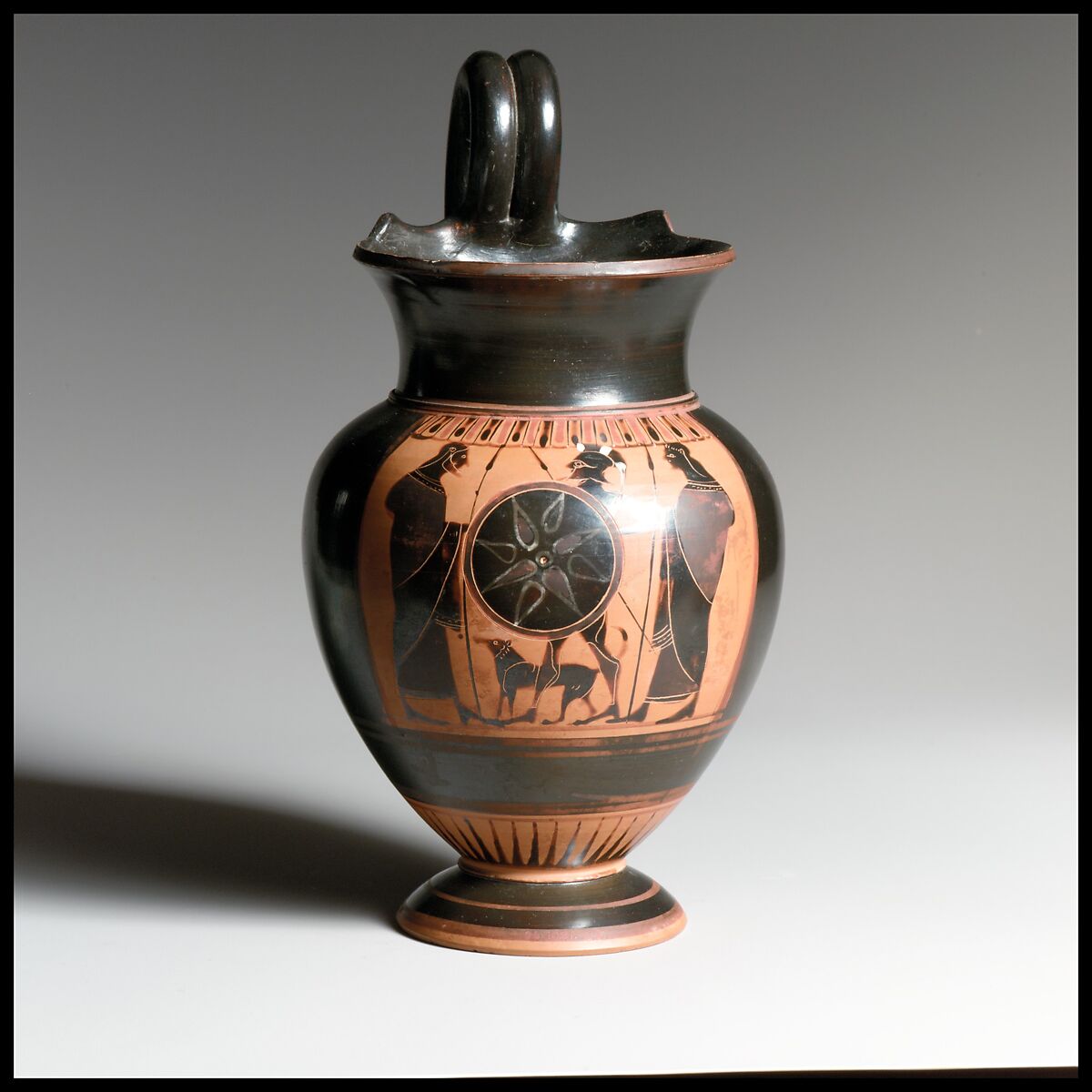Terracotta oinochoe (jug), Terracotta, Greek, Attic