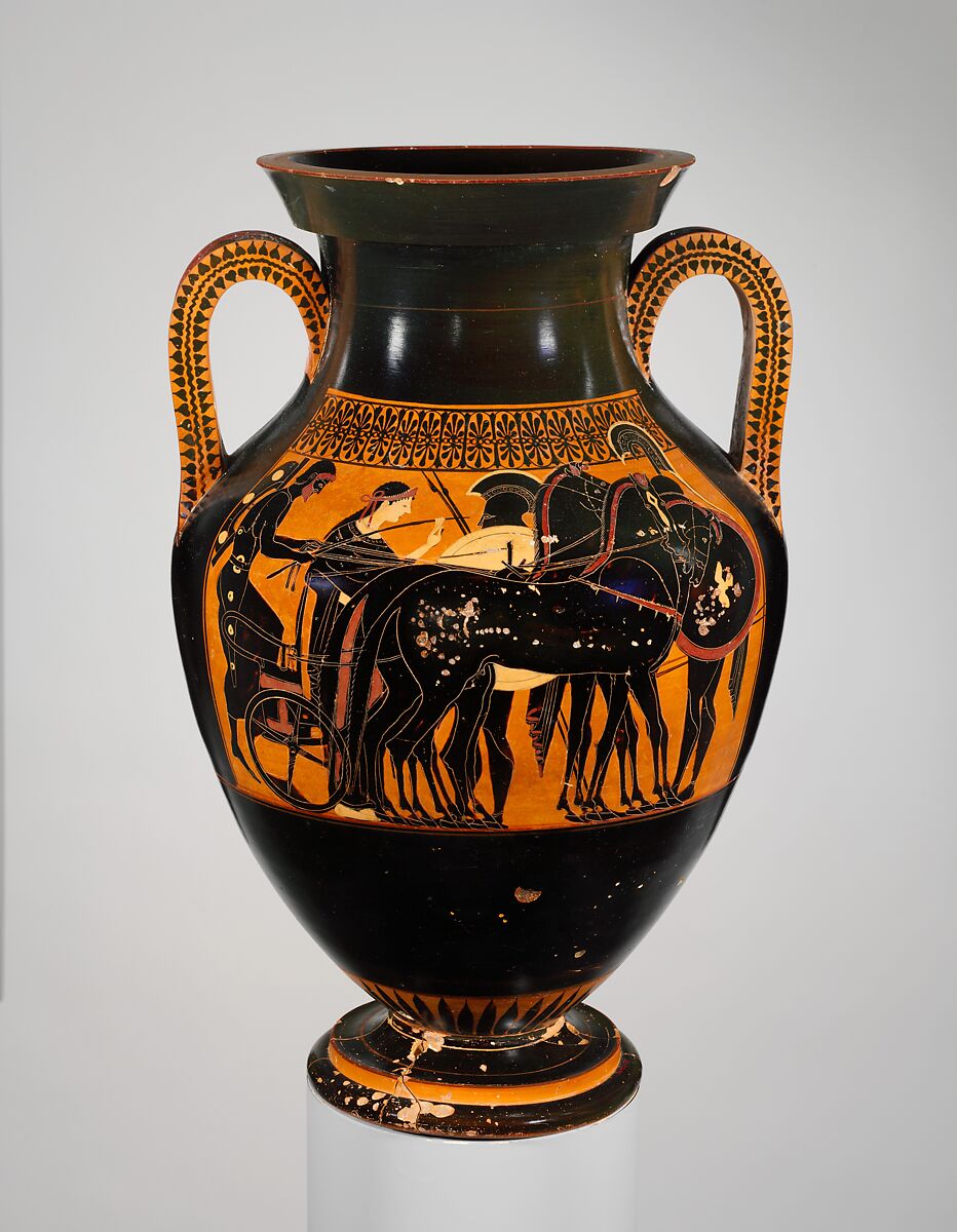 Terracotta amphora (jar), Recalls the Rycroft Painter, Terracotta, Greek, Attic 