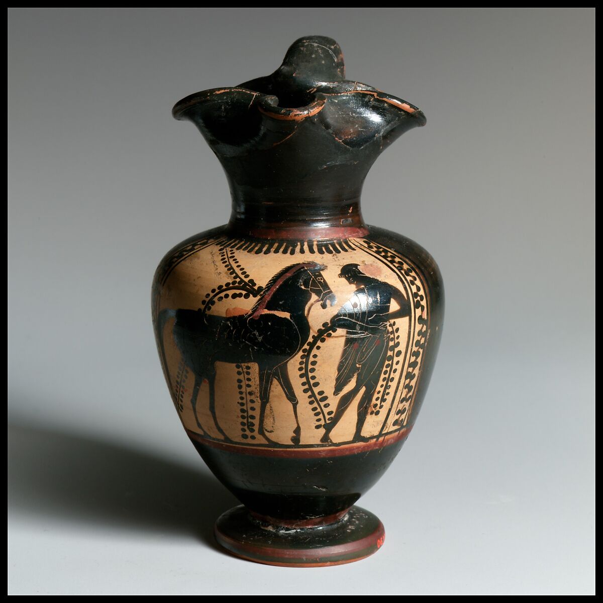 Oinochoe, Attributed to the Workshop of the Athena Painter, Terracotta, Greek, Attic 